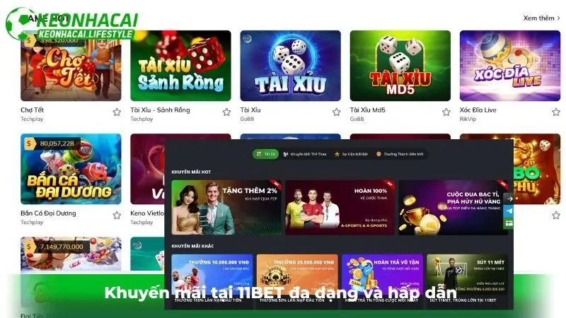 Khuyến mãi tại 11BET đa dạng và hấp dẫn 