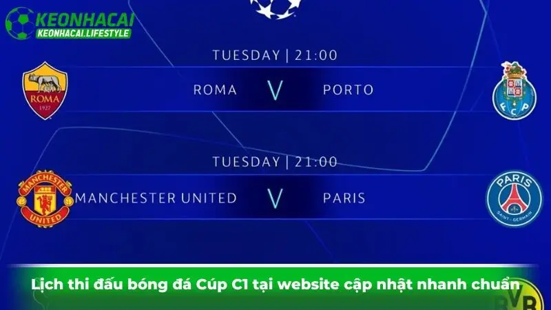 Lịch thi đấu bóng đá Cúp C1 tại website cập nhật nhanh chuẩn