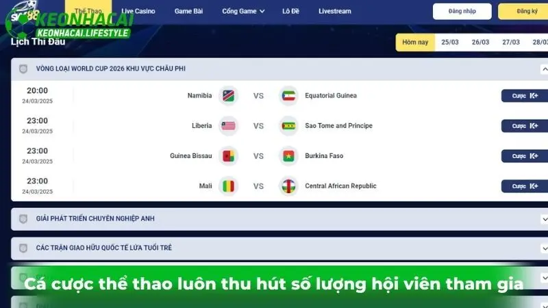 Cá cược thể thao luôn thu hút số lượng hội viên tham gia